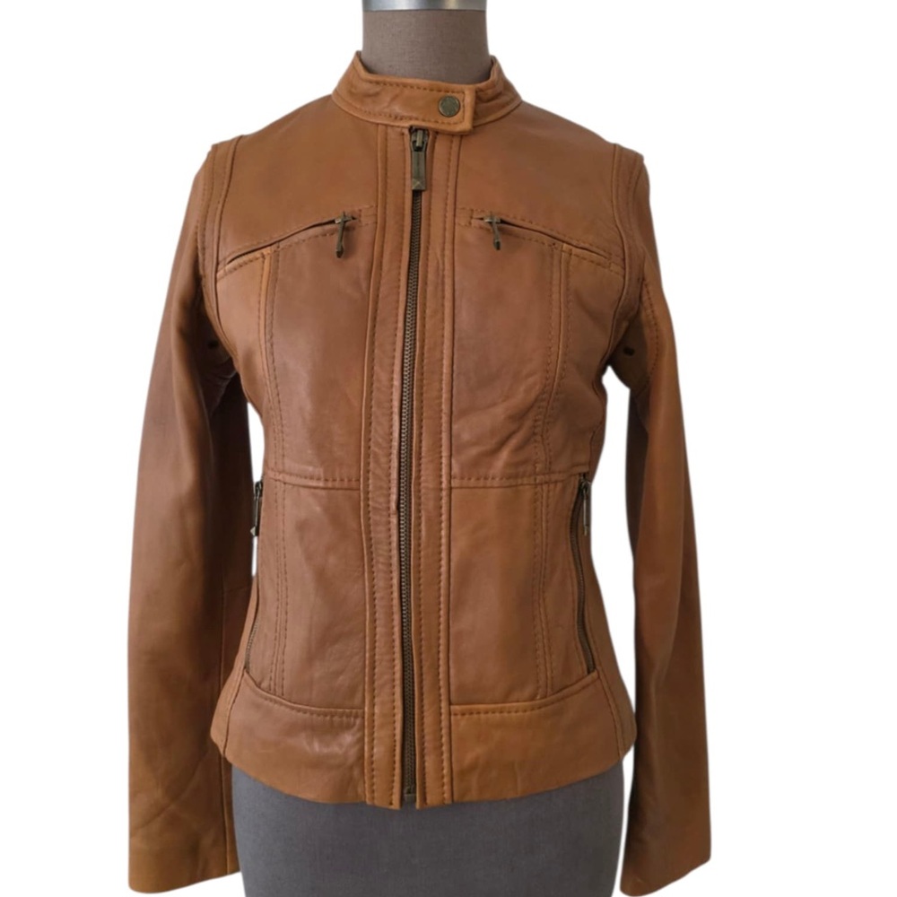Michael Kors fitted butter soft Leather Jacket Congac EUC!! Size Small